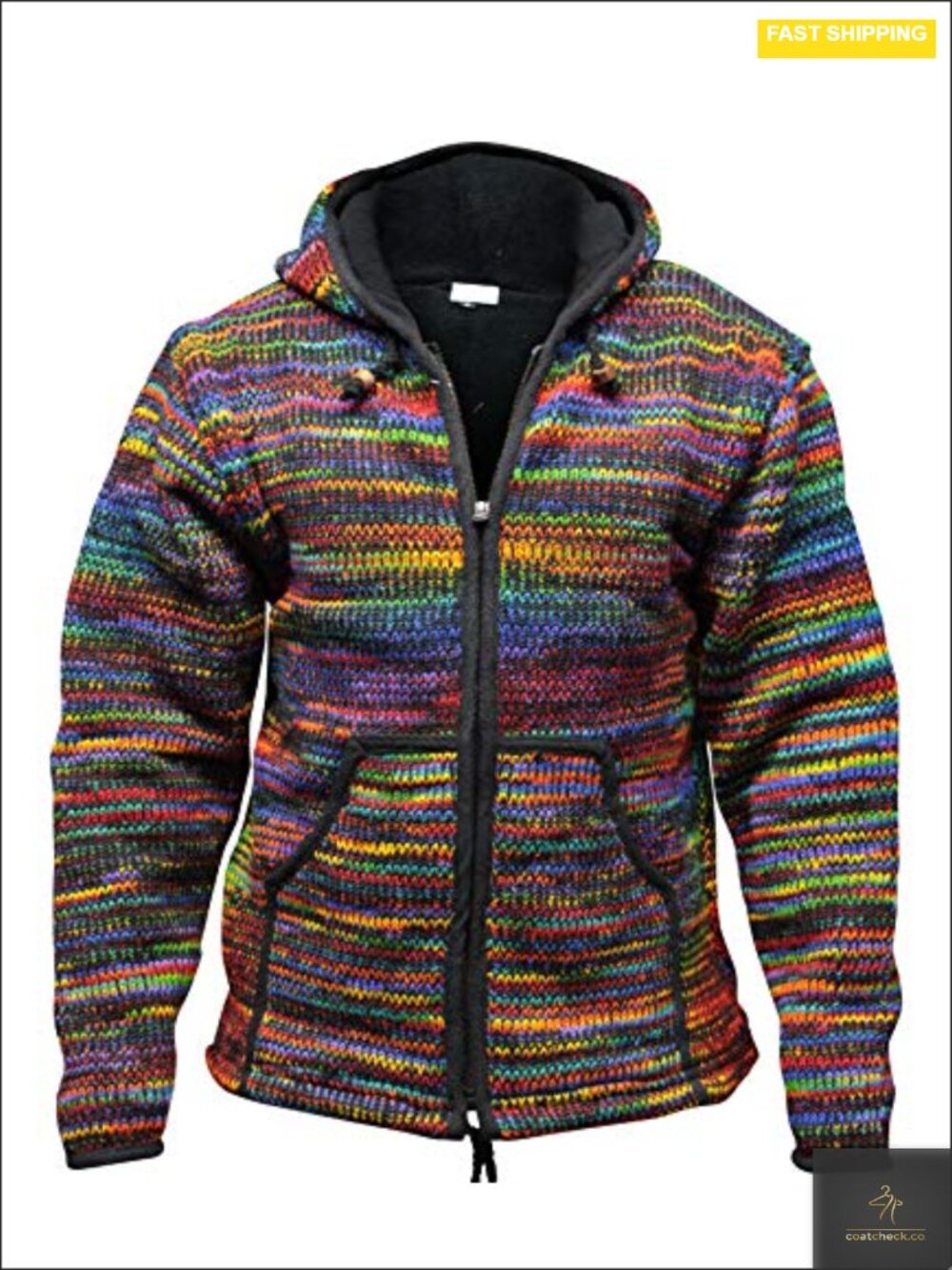 Men's Tie Dye Wool Jacket Fleece Lined Full Zip Hoodie Winter